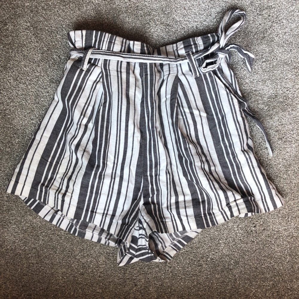 Linen Paperbag Shorts High Waist Stripe Bottoms